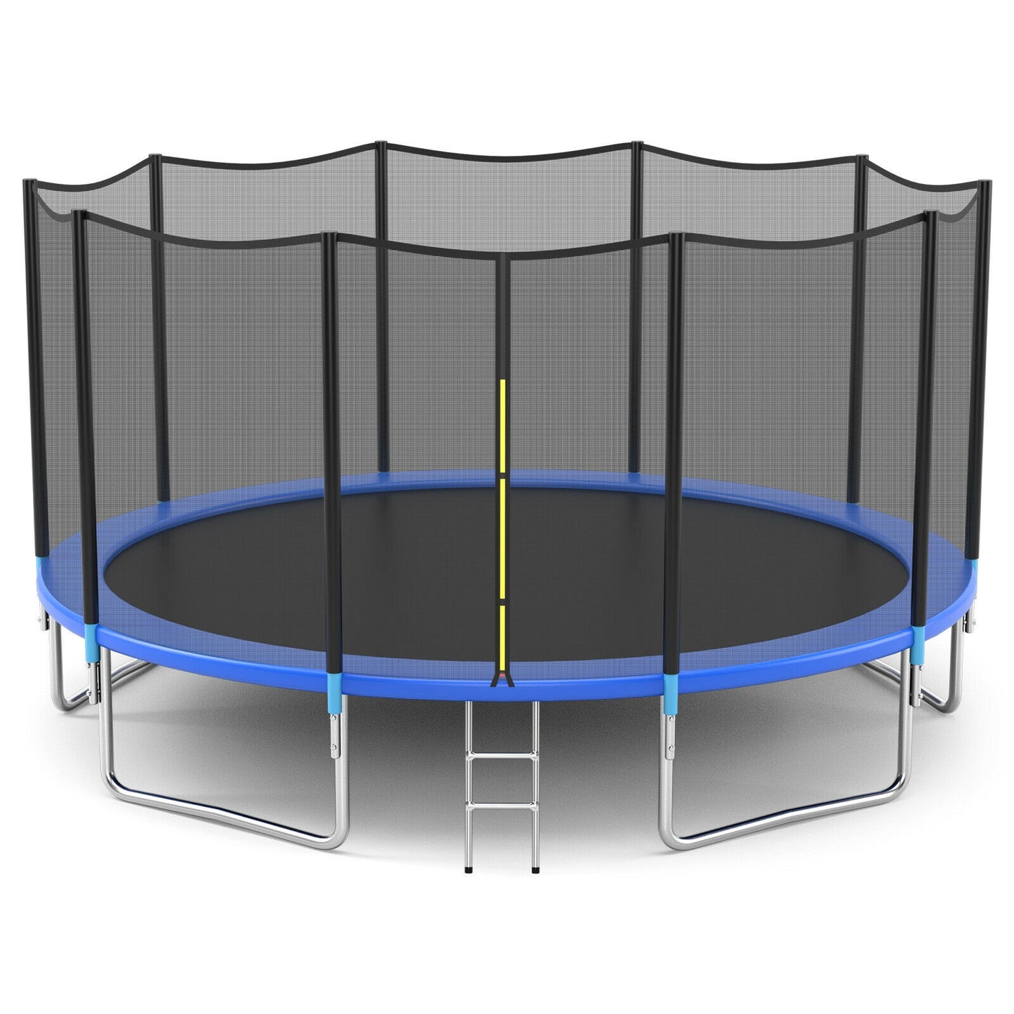 8 Ft Outdoor Trampoline, With Safety Net And Ladder, Black