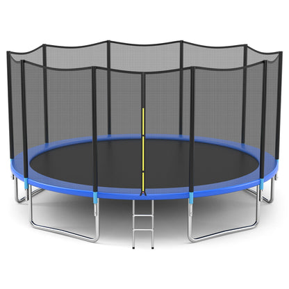 8 Ft Outdoor Trampoline, With Safety Net And Ladder, Black