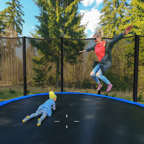 8 Ft Outdoor Trampoline, With Safety Net And Ladder, Black