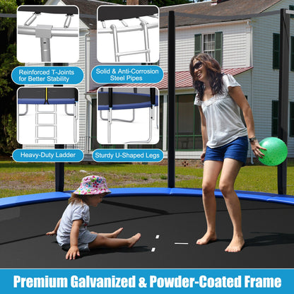 8 Ft Outdoor Trampoline, With Safety Net And Ladder, Black