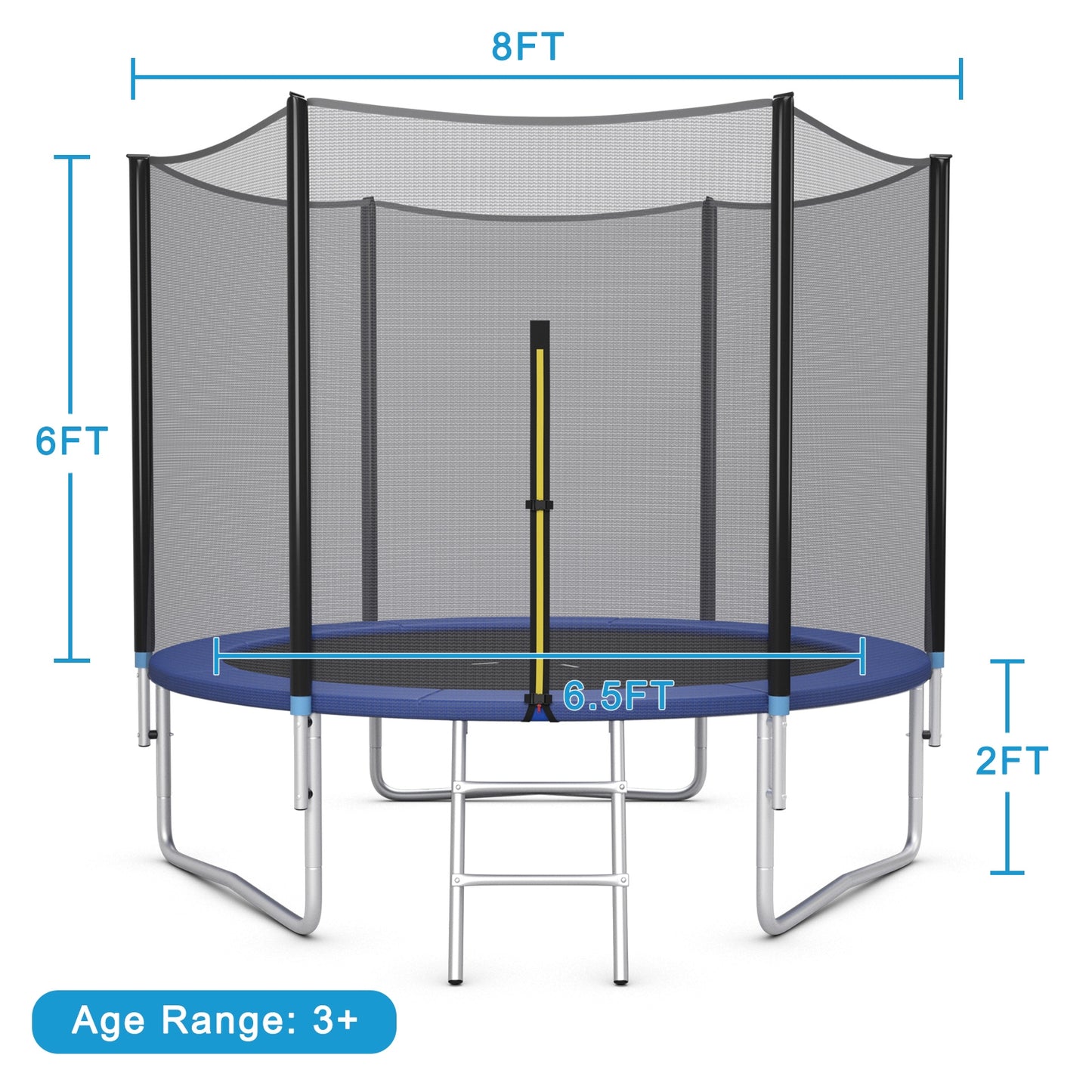 8 Ft Outdoor Trampoline, With Safety Net And Ladder, Black