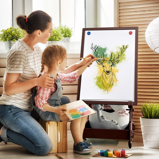 Multifunctional Kids' Standing Art Easel with Dry-Erase Board, Brown - Gallery Canada