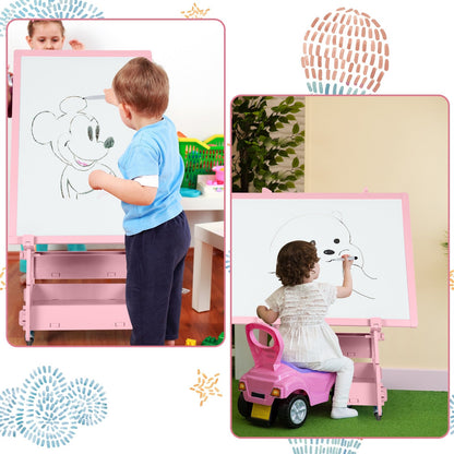 Multifunctional Kids' Standing Art Easel with Dry-Erase Board, Pink