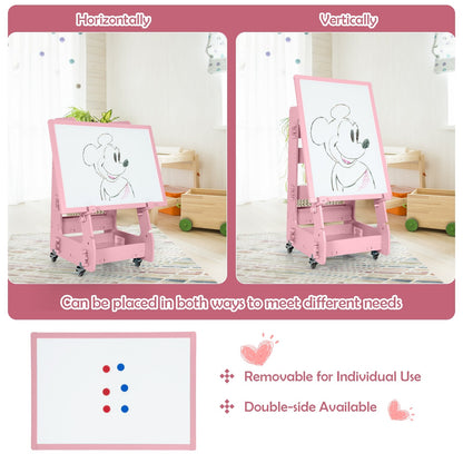 Multifunctional Kids' Standing Art Easel with Dry-Erase Board, Pink