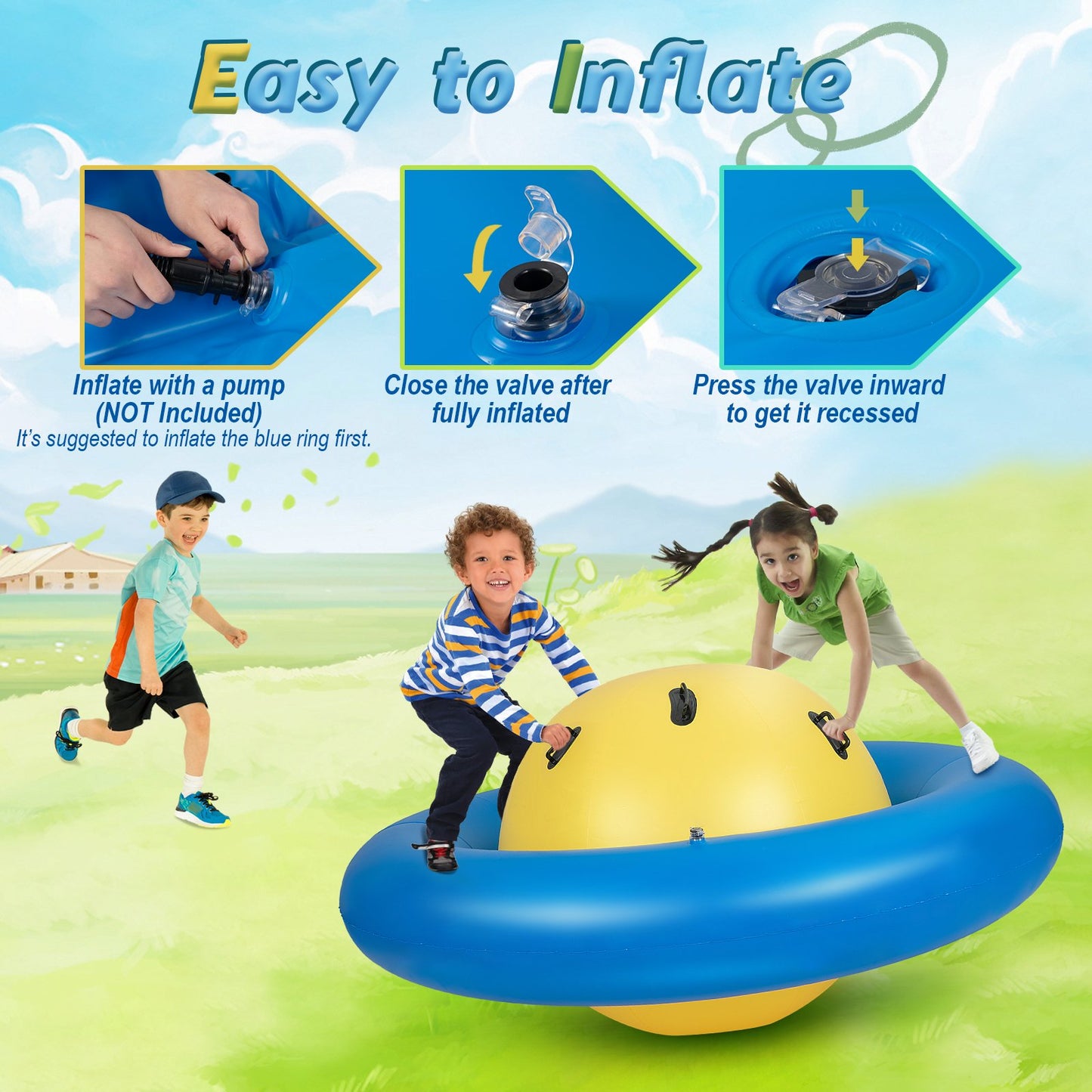 7.5 Foot Giant Inflatable Dome Rocker Bouncer with 6 Built-in Handles for Kids, Blue