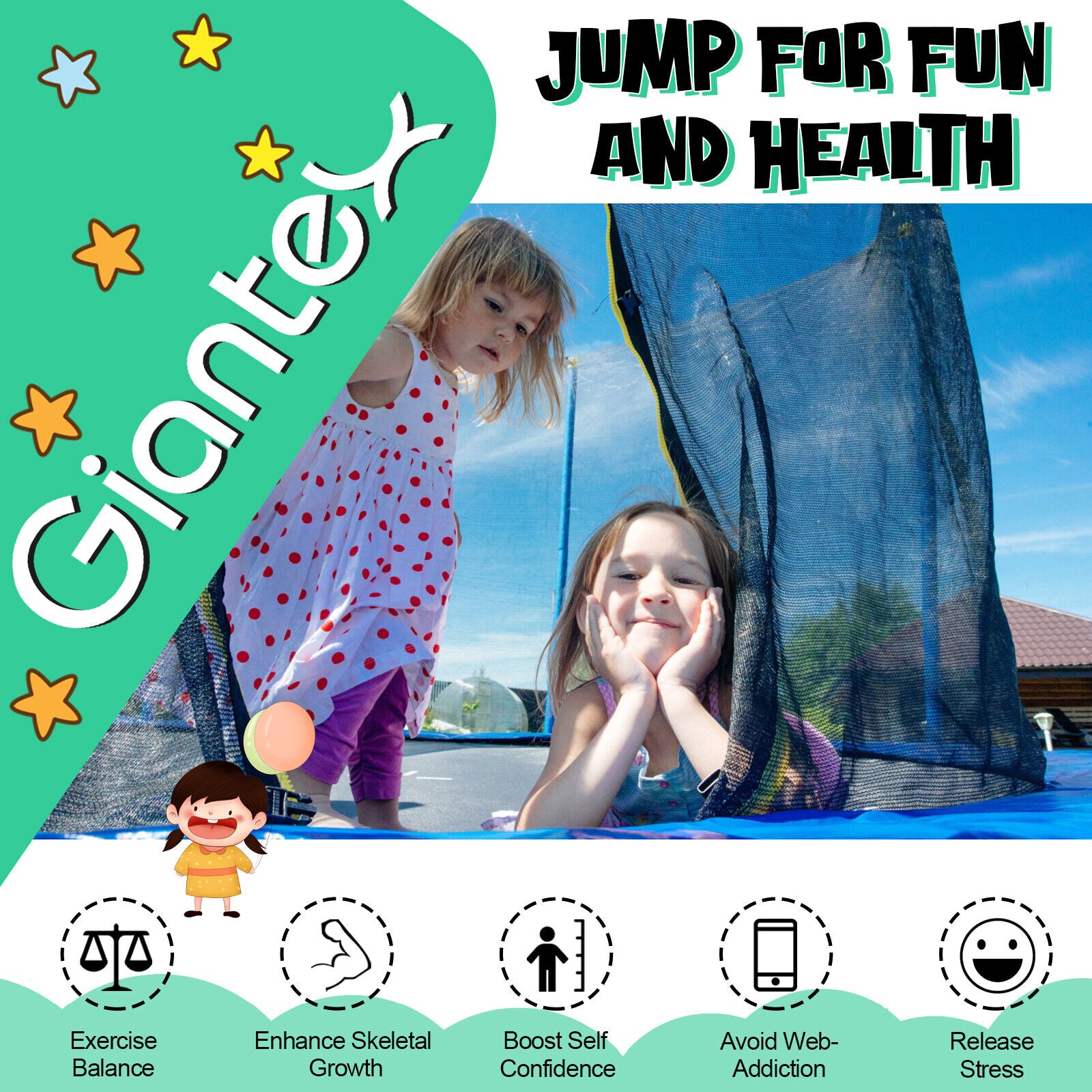 12/14/15/16 Feet Outdoor Recreational Trampoline with Ladder and Enclosure Net-15 ft, Black Trampolines at Gallery Canada