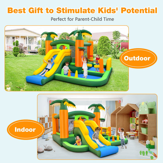 8-in-1 Tropical Inflatable Bounce Castle with 2 Ball Pits Slide and Tunnel Without Blower - Gallery Canada