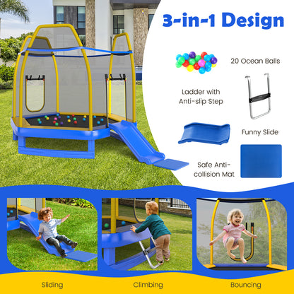 7 Feet Trampoline with Ladder and Slide for Indoor and Outdoor, Blue Trampolines at Gallery Canada