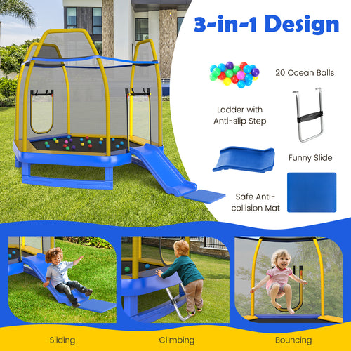 7 Feet Trampoline with Ladder and Slide for Indoor and Outdoor, Blue