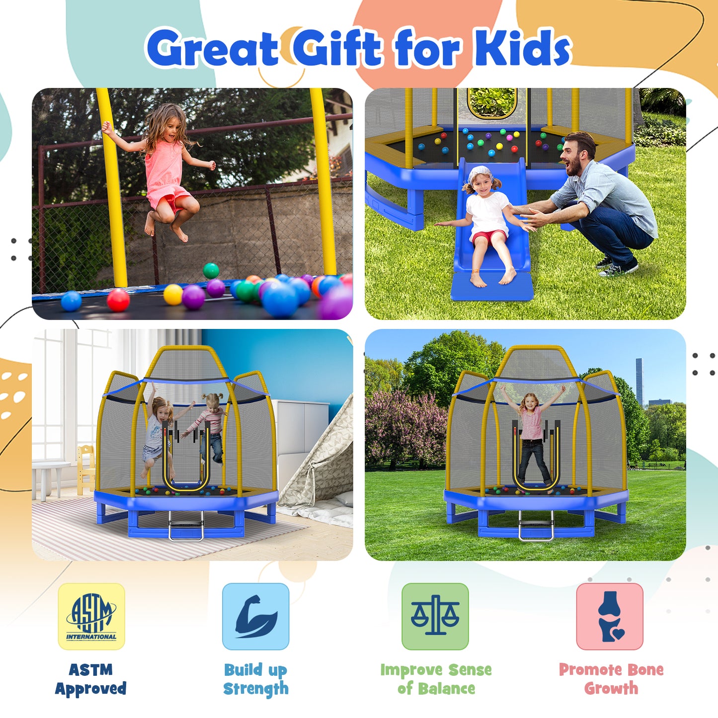 7 Feet Trampoline with Ladder and Slide for Indoor and Outdoor, Blue Trampolines at Gallery Canada