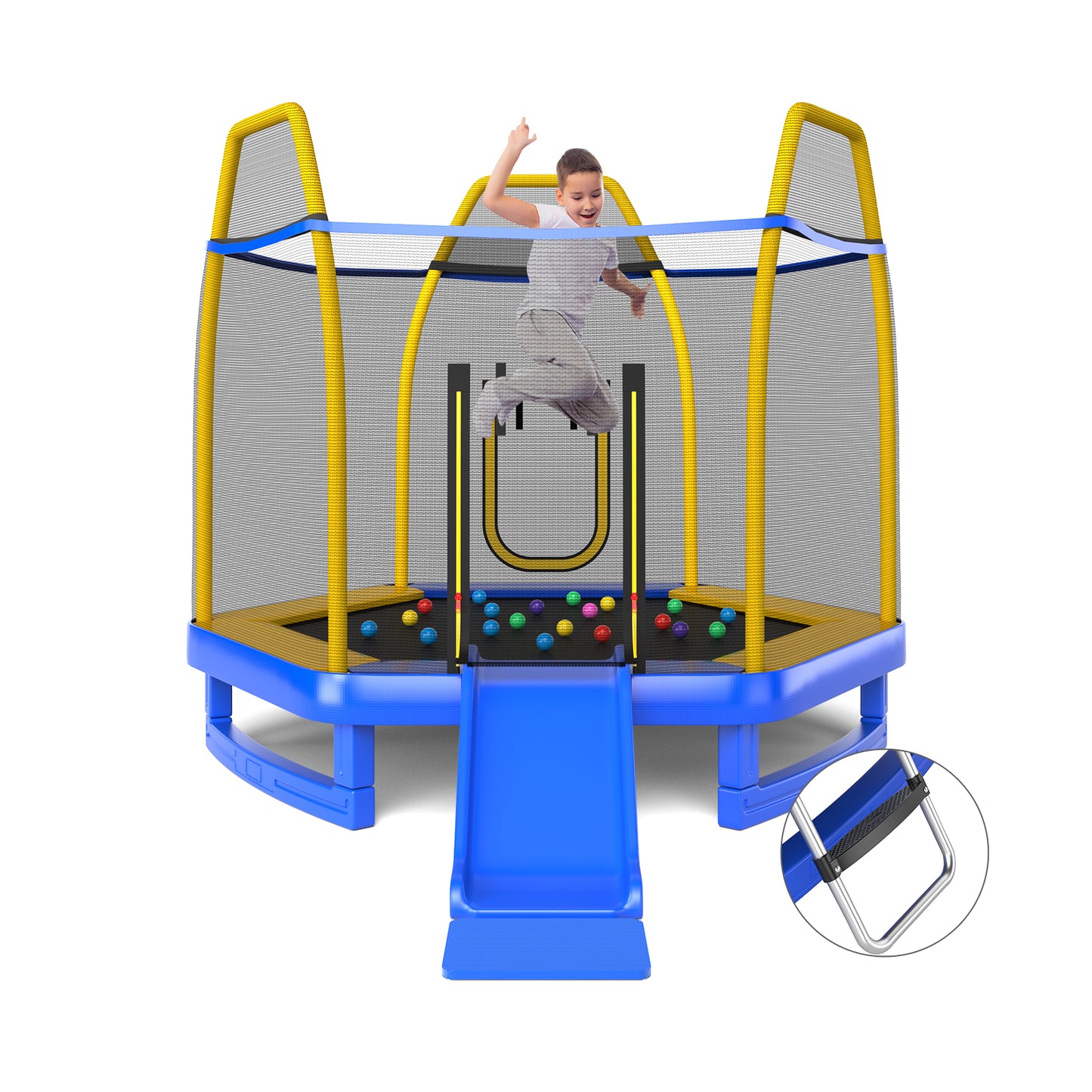 7 Feet Trampoline with Ladder and Slide for Indoor and Outdoor, Blue Trampolines at Gallery Canada