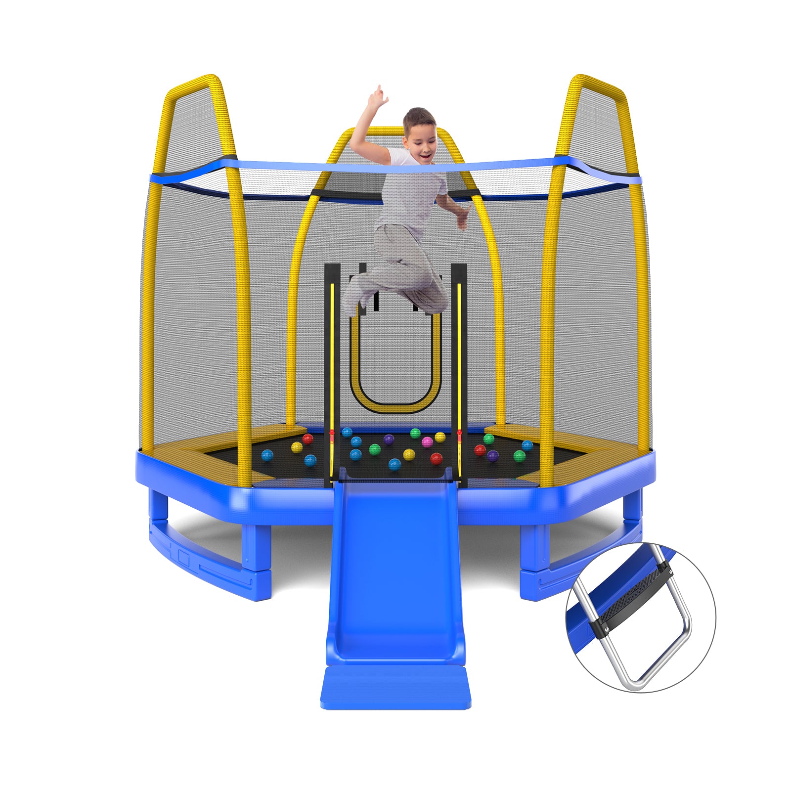 7 Feet Trampoline with Ladder and Slide for Indoor and Outdoor, Blue Trampolines at Gallery Canada