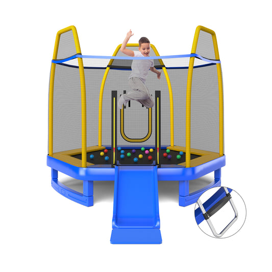7 Feet Trampoline With Ladder And Slide, Blue