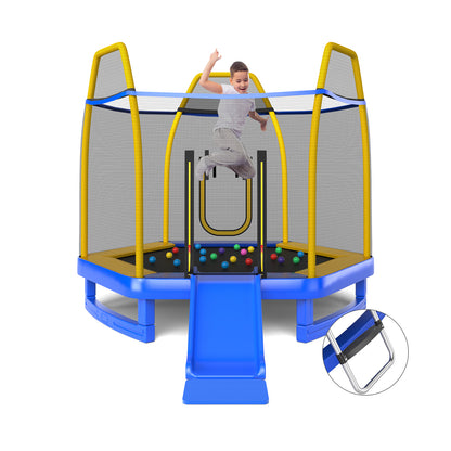 7 Feet Trampoline with Ladder and Slide for Indoor and Outdoor, Blue Trampolines Blue at Gallery Canada