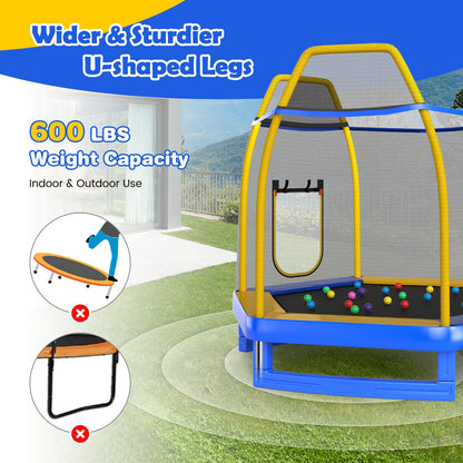 7 Feet Trampoline with Ladder and Slide for Indoor and Outdoor, Blue - Gallery Canada