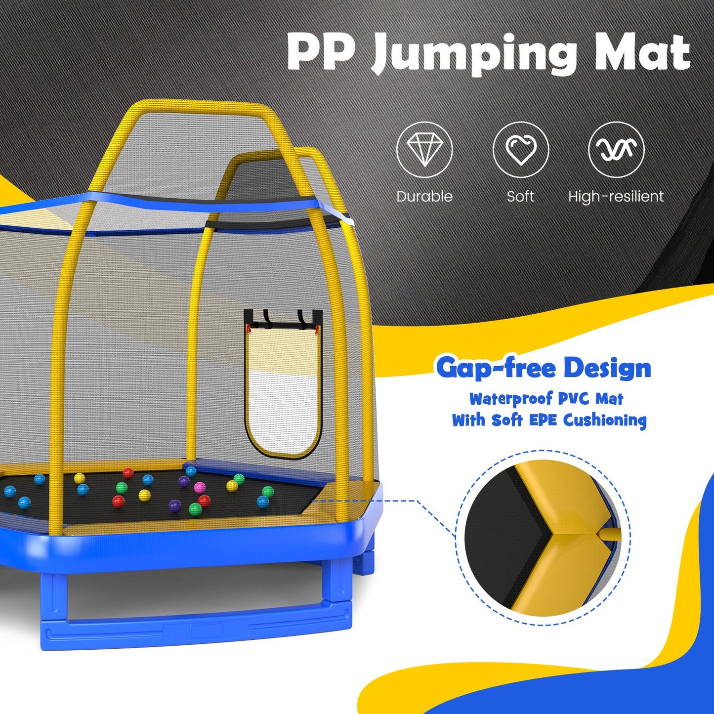 7 Feet Trampoline with Ladder and Slide for Indoor and Outdoor, Blue