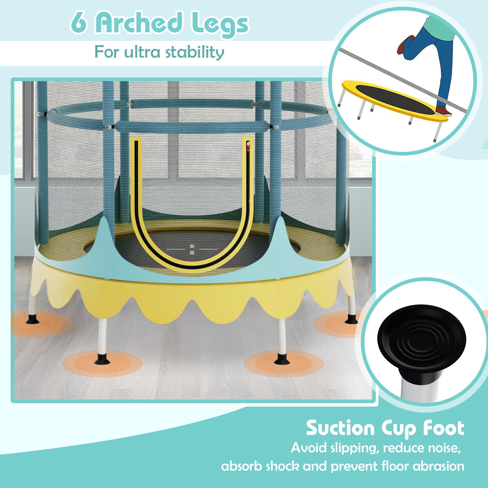 64 Inch Kids Trampoline with Detachable Canopy and Safety Enclosure Net, Yellow Trampolines at Gallery Canada