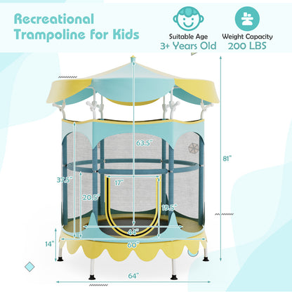 64 Inch Kids Trampoline with Detachable Canopy and Safety Enclosure Net, Yellow Trampolines at Gallery Canada