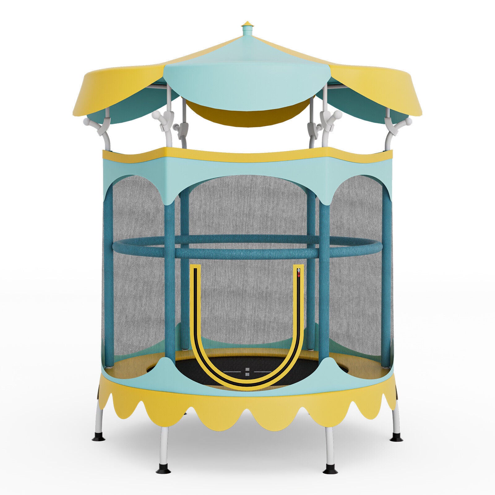 64 Inch Kids Trampoline with Detachable Canopy and Safety Enclosure Net, Yellow Trampolines at Gallery Canada