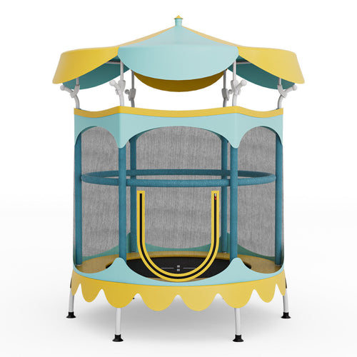 64 Inch Kids Trampoline, Detachable Canopy, Safety Net, Yellow