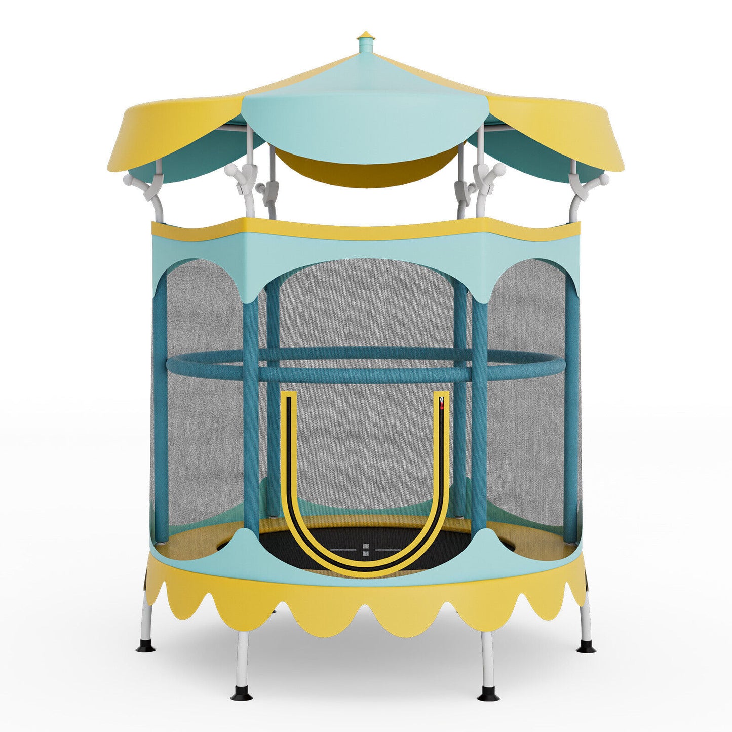 64 Inch Kids Trampoline, Detachable Canopy, Safety Net, Yellow Trampolines Yellow at Gallery Canada
