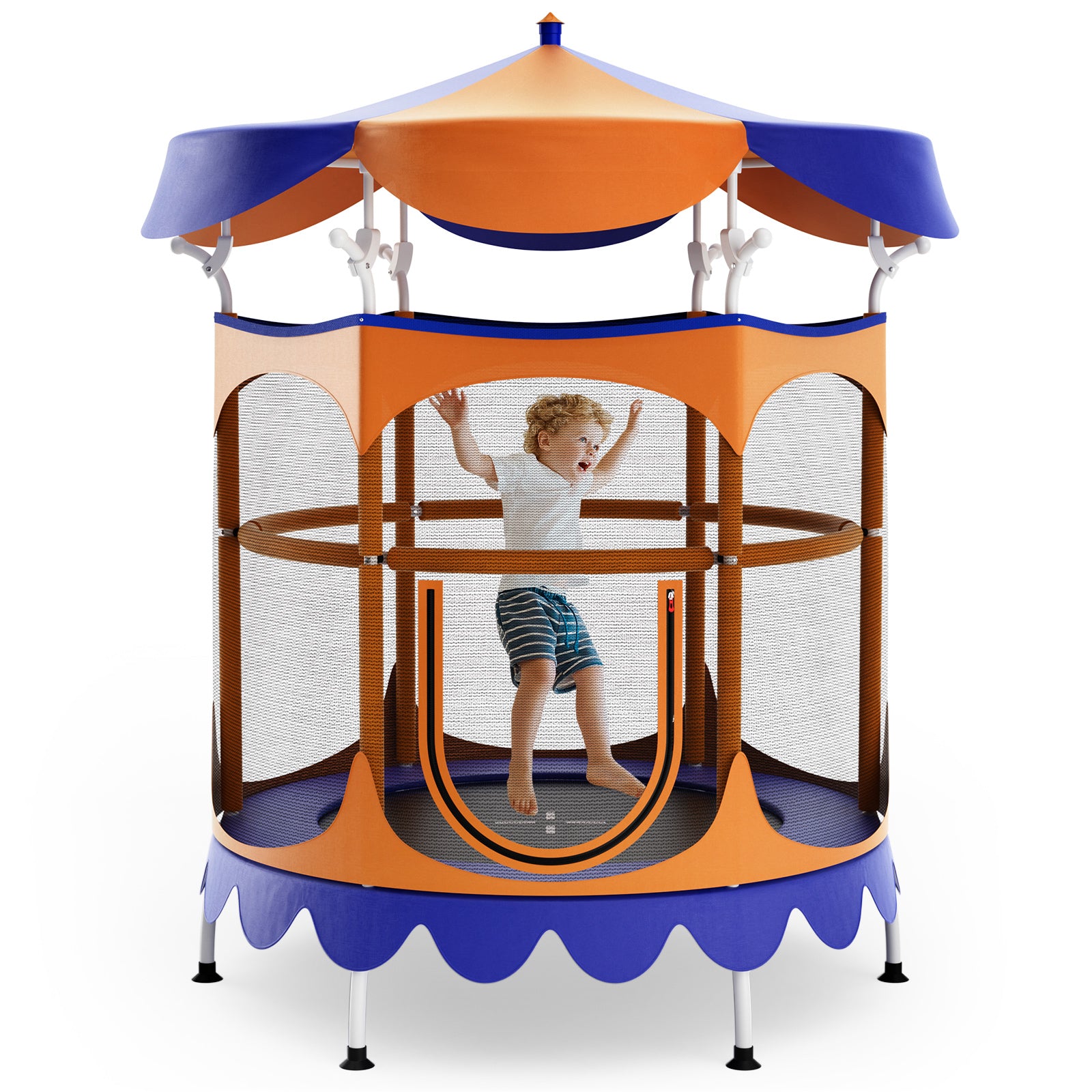 64 Inch Kids Trampoline, Detachable Canopy, Safety Enclosure Net, Orange Trampolines at Gallery Canada