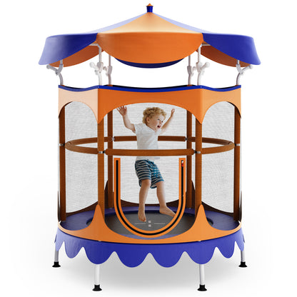 64 Inch Kids Trampoline, Detachable Canopy, Safety Enclosure Net, Orange Trampolines at Gallery Canada