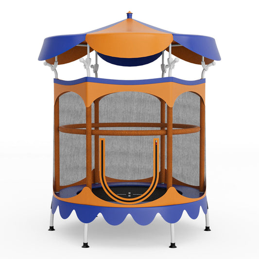64" Kids Trampoline with Detachable Canopy and Safety Enclosure Net, Orange