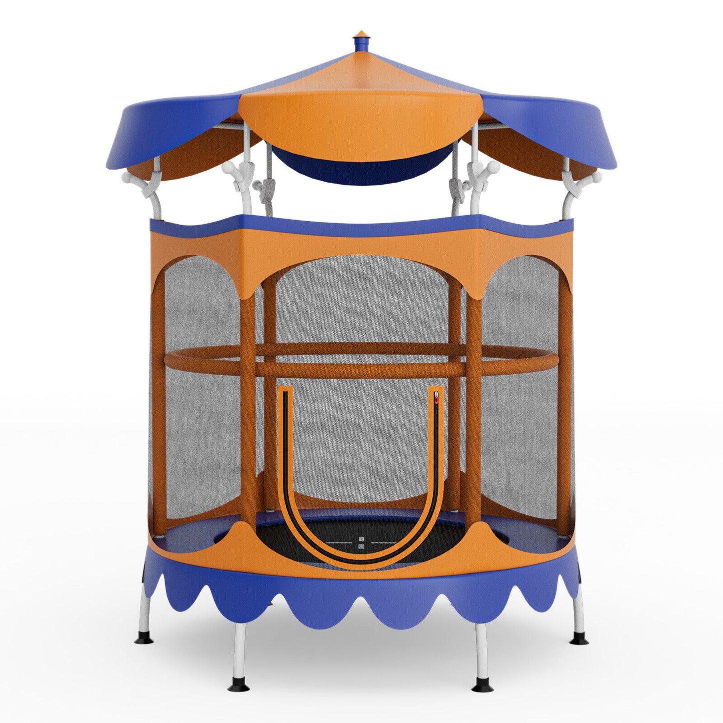 64 Inch Kids Trampoline with Detachable Canopy and Safety Enclosure Net, Orange Trampolines Orange at Gallery Canada