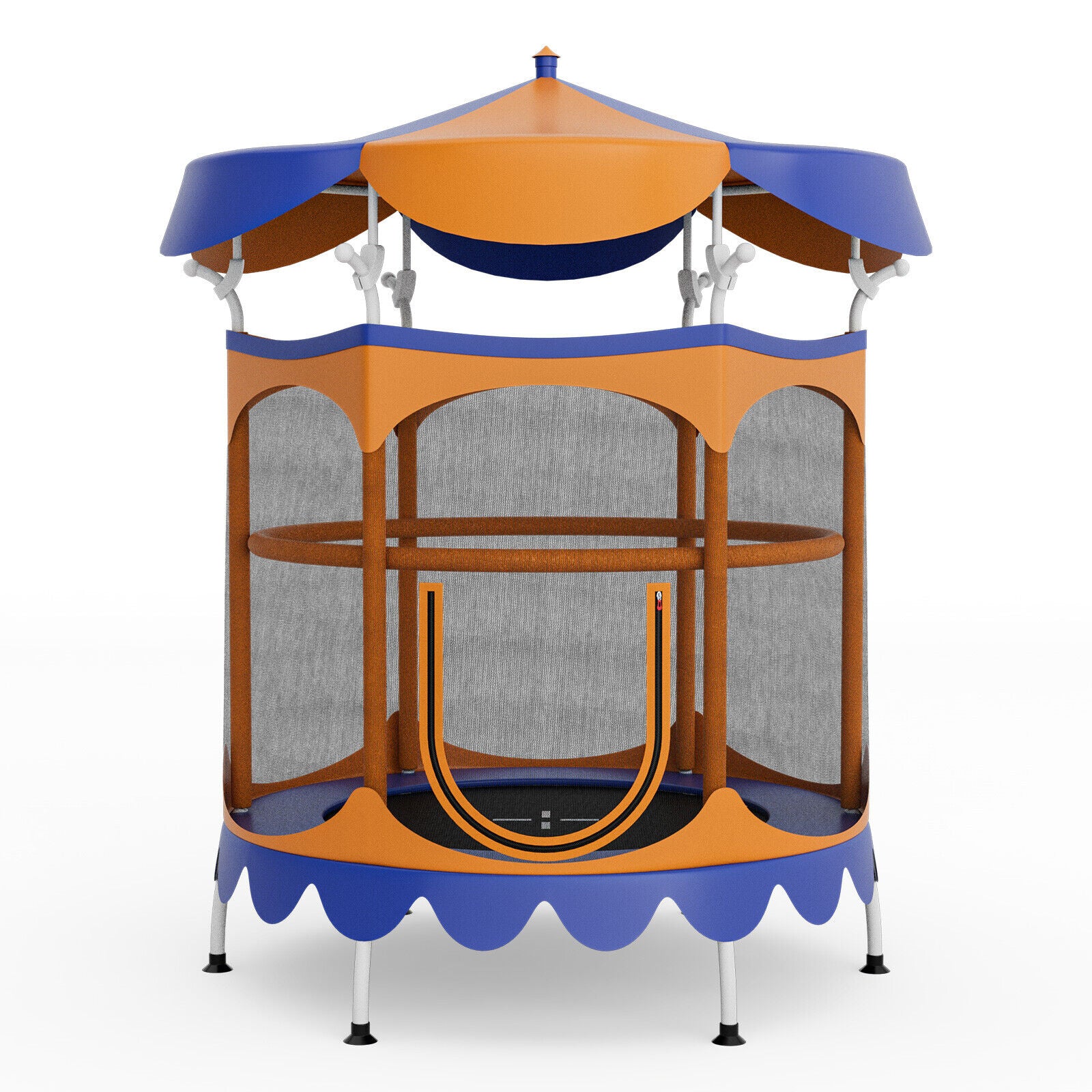 64 Inch Kids Trampoline with Detachable Canopy and Safety Enclosure Net, Orange Trampolines Orange at Gallery Canada