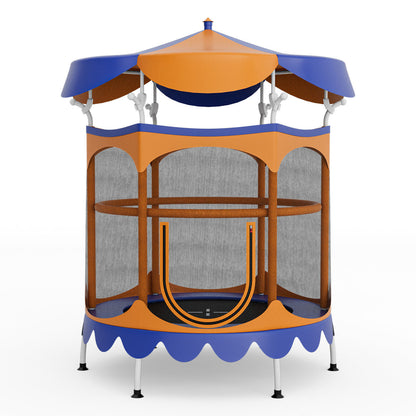64 Inch Kids Trampoline with Detachable Canopy and Safety Enclosure Net, Orange Trampolines Orange at Gallery Canada