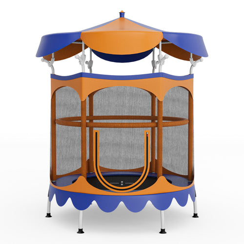 64 Inch Kids Trampoline with Detachable Canopy and Safety Enclosure Net, Orange