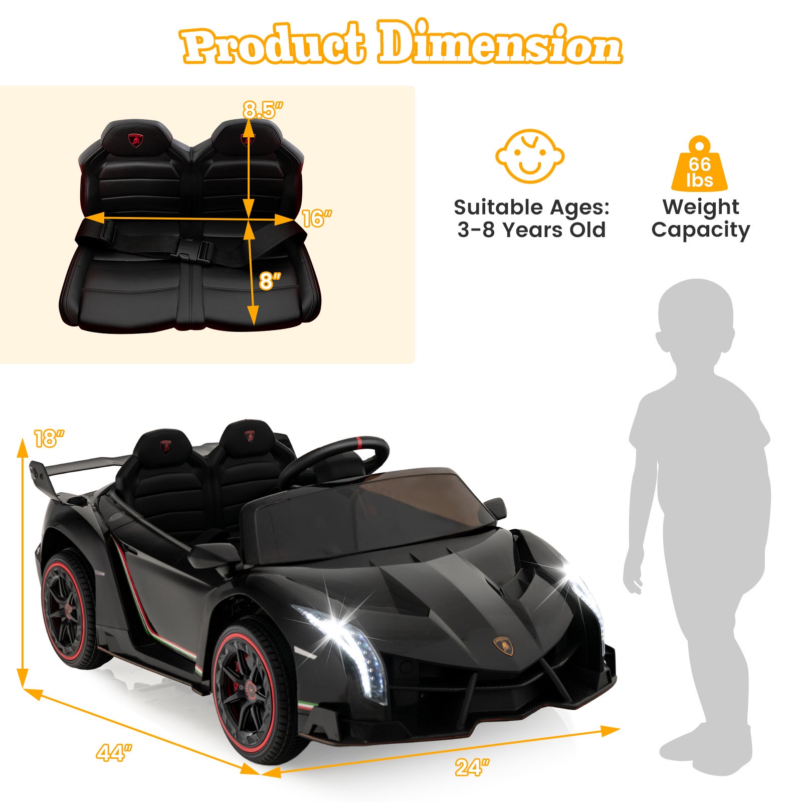 12V Licensed Lamborghini 4WD Kids Ride-on Sports Car with 2.4G Remote, Black Powered Ride On Toys at Gallery Canada
