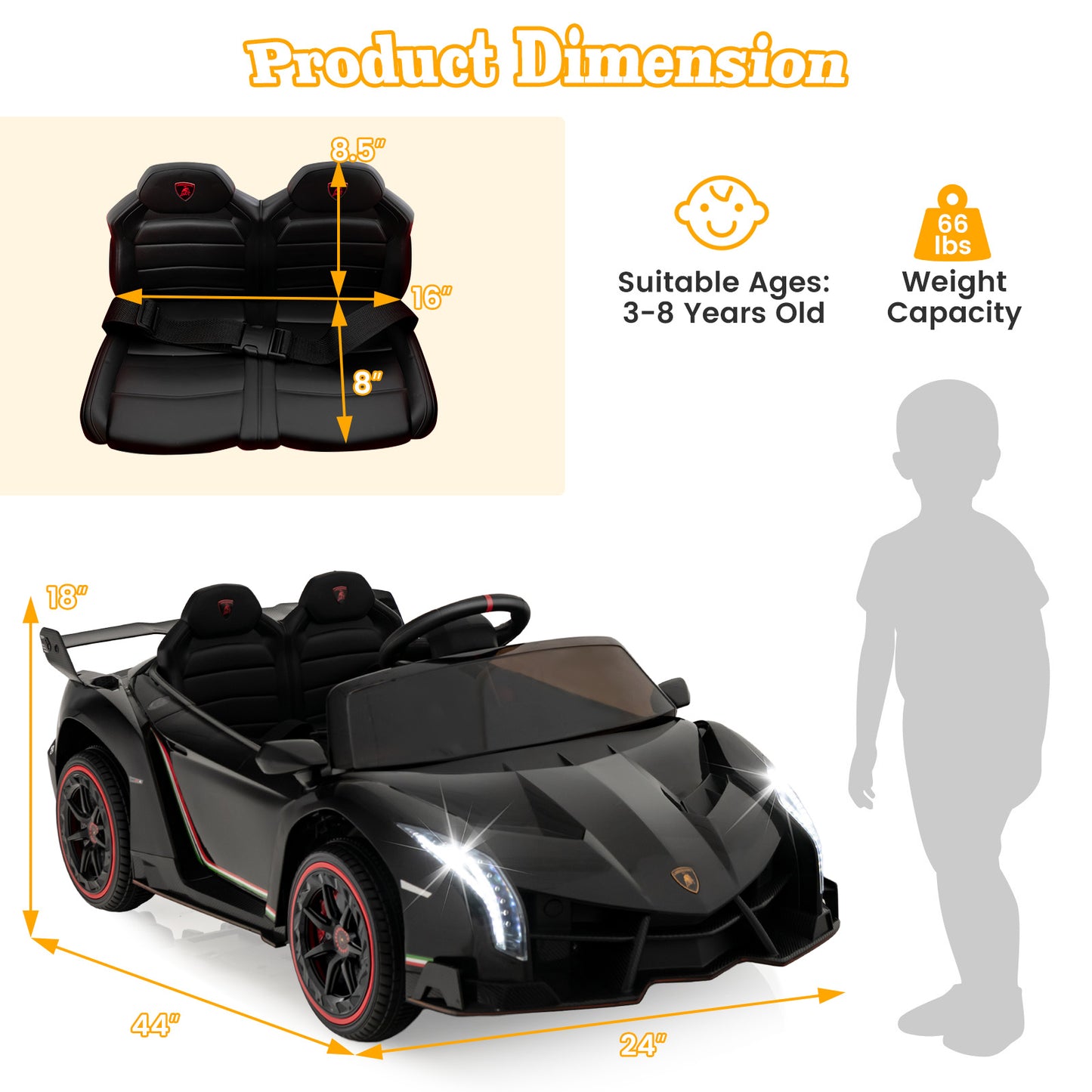 12V Licensed Lamborghini 4WD Kids Ride-on Sports Car with 2.4G Remote, Black Powered Ride On Toys at Gallery Canada