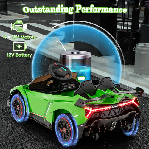 12V Licensed Lamborghini 4WD Kids Ride-on Sports Car with 2.4G Remote, Green