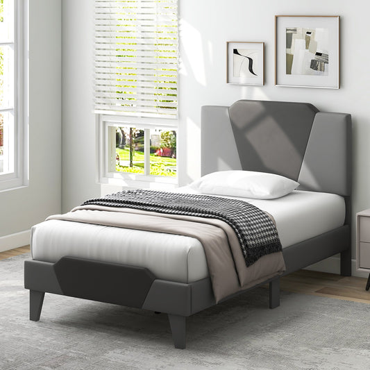 Full/Queen/Twin Velvet Upholstered Bed Frame with High Headboard-Twin Size, Gray - Gallery Canada