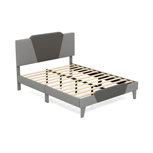 Velvet Upholstered Bed Frame, Full Size, High Headboard, Gray Simple Bed Frame Gray at Gallery Canada