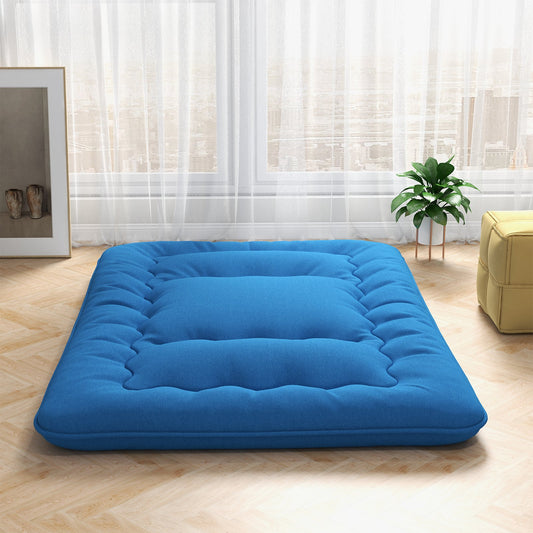 Foldable Futon Mattress with Washable Cover and Carry Bag for Camping Blue-Full Size, Blue - Gallery Canada