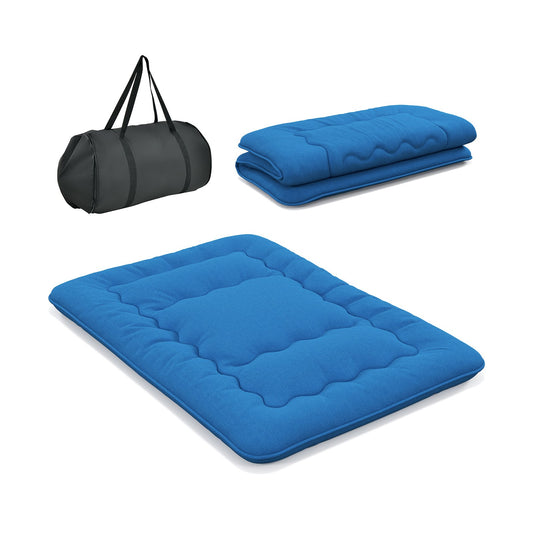 Foldable Futon Mattress with Washable Cover and Carry Bag for Camping Blue-Full Size, Blue - Gallery Canada