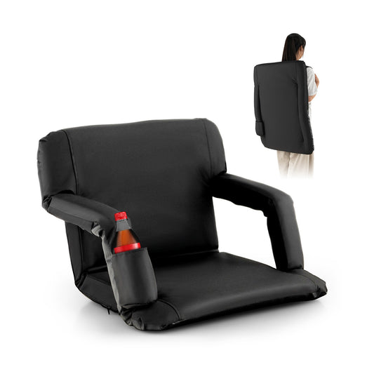 Foldable Bleacher Chair with 6 Reclining Positions and Padded Cushion, Black - Gallery Canada