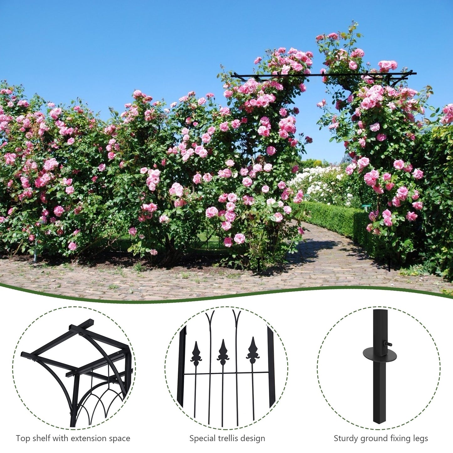 81 x 20 Inch Metal Garden Arch for Various Climbing Plant, Black - Gallery Canada