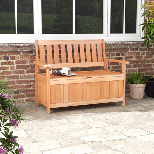 48 Inch Patio Wood Storage Bench with Slatted Backrest, Natural Sheds & Outdoor Storage Natural at Gallery Canada