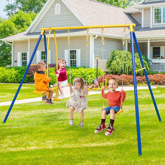 Metal Swing Set for Backyard with 2 Swing Seats and 2 Glider Seats, Blue - Gallery Canada