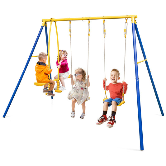 Metal Swing Set for Backyard with 2 Swing Seats and 2 Glider Seats, Blue
