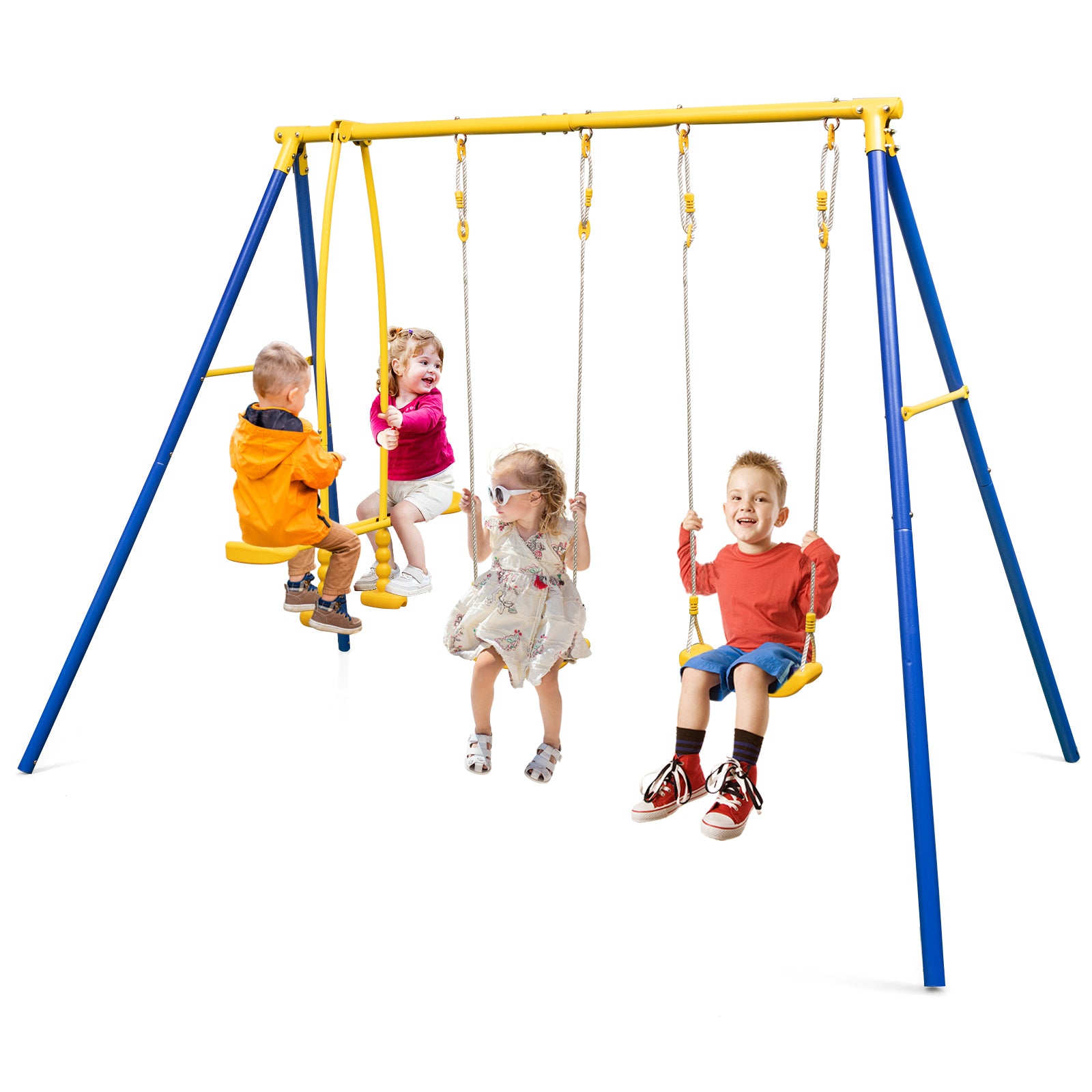 Metal Swing Set for Backyard with 2 Swing Seats and 2 Glider Seats, Blue Swing & Playsets Blue at Gallery Canada