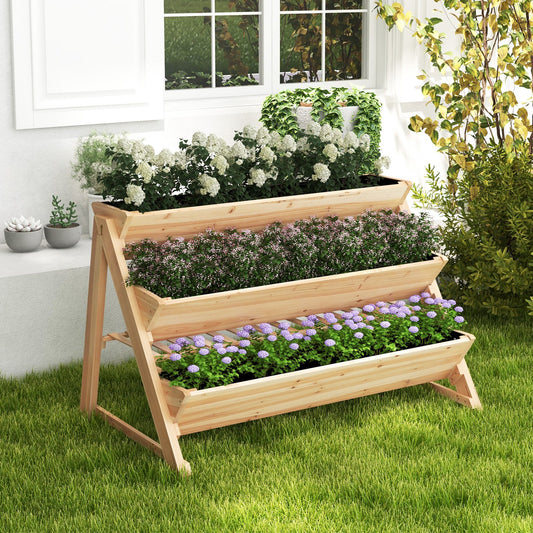3-Tier Garden Bed with Storage Shelf  2 Hanging Hooks and 3 Bed Liners, Natural - Gallery Canada