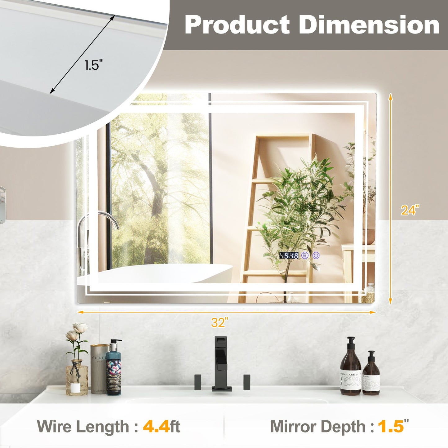 Defogging LED Bathroom Mirror with Memory Function and Anti-Fog-M