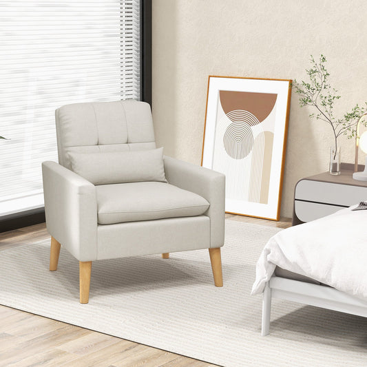 Accent Chai with Lumbar Pillow  Natural Rubber Wood Legs  Padded Cushions, Beige - Gallery Canada