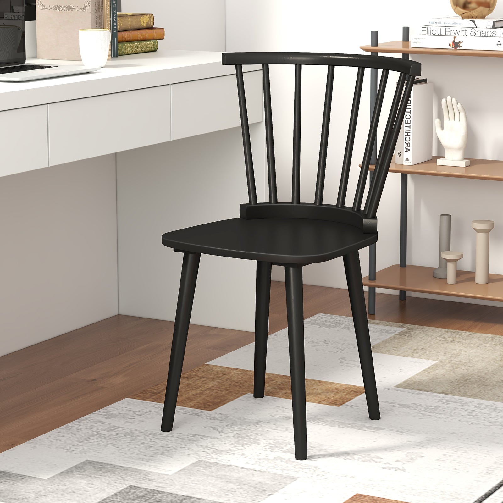Windsor Dining Chairs Set of 2 Rubber Wood Kitchen Chairs with Spindle Back, Black Dining Chairs at Gallery Canada
