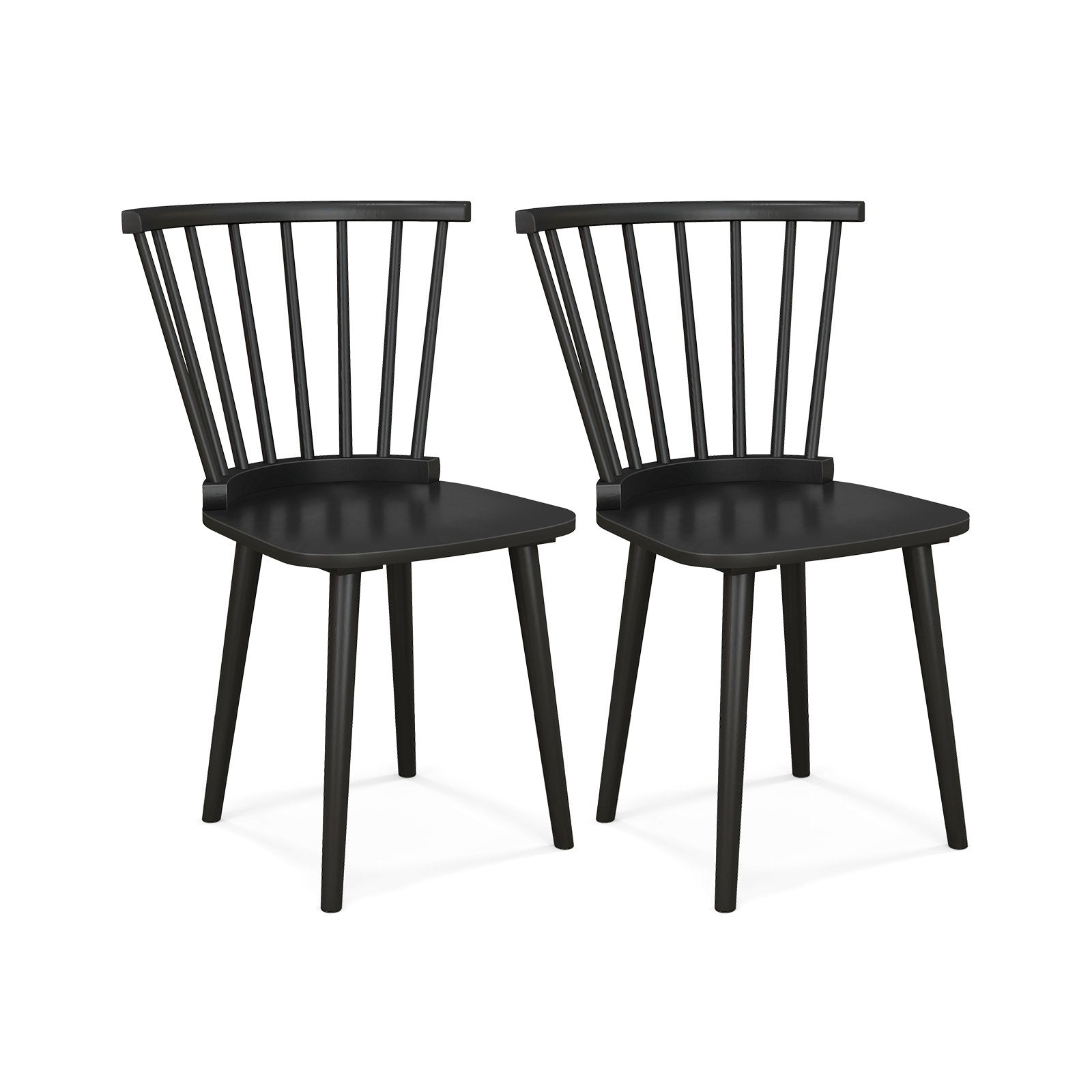 Windsor Dining Chairs Set of 2 Rubber Wood Kitchen Chairs with Spindle Back, Black Dining Chairs Black at Gallery Canada